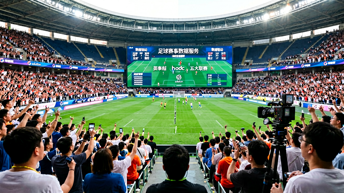 高清赛事直播现场，专业体育场馆内万人欢呼的直播画面